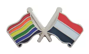 Rainbow LGBTQ+ Gay Pride Flag & Netherlands Flag Friendship Courtesy Pin Badge - Picture 1 of 3