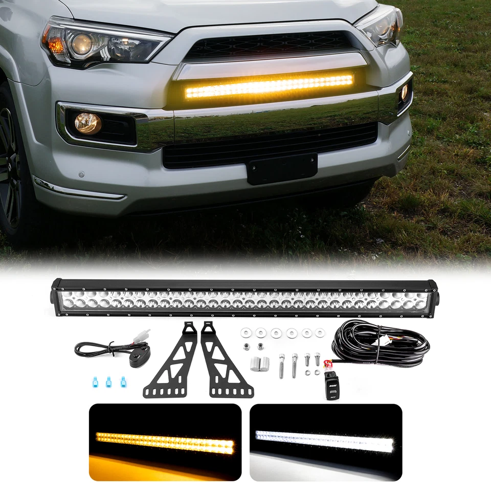 Kit de montaje de parachoques barra de luz estroboscópica ámbar/blanco de 32"" para Toyota 4Runner 14-24 Foto 1 de 4