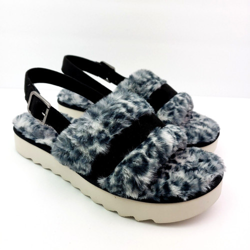 Sandali da donna Koolaburra By UGG fuzzed out ghepardo taglia 10 nero bianco slide