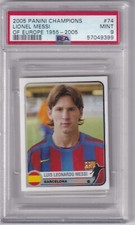 2005 Panini UEFA Champions League Sticker No. 74 Lionel Messi Rookie PSA 9