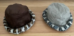 2 NEW Platania Brown Gray Micro Suede Faux Fur French Hats Womens One Size Italy - Picture 1 of 7