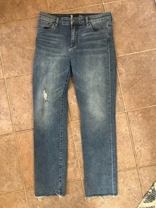 KUT from the Kloth 8 Chrissie High Waist Raw Hem Slim Straight Leg Blue Jeans - Picture 1 of 13