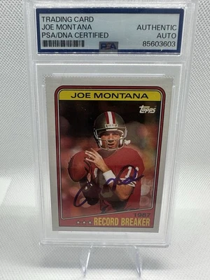 1988 Joe Montana Topps Record Breaker On Card AUTHENTIC Auto PSA/DNA CERTIFIED - Image 1 of 2