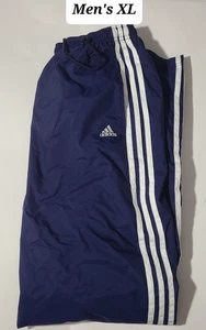 Pantaloni da pista vintage Y2K Adidas uomo blu 3 righe gamba larga zip laterale XL - Foto 1 di 7