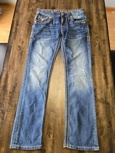 Herren Rock Revival Jeans "Ecton" Volcano Leder Straight Fit 34x32  - Bild 1 von 14