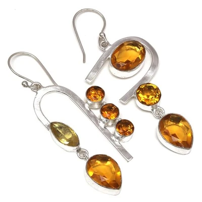 Pendientes de piedras preciosas de cuarzo citrino hechos a mano para ella joyas de plata 2,75" Foto 1 de 4