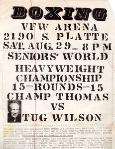 Champ Thomas Vs Tug Wilson Boxing Handbill Poster Denver VFW Arena Aug 8 Pm - Picture 1 of 2