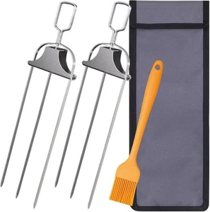 3-Prong Stainless Steel Skewers for BBQ Grilling with Push Bar 2 Pack, 2 Pack - Picture 1 of 7