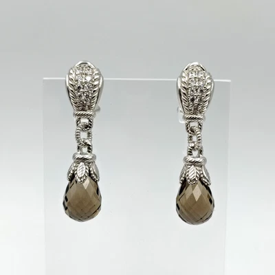 QVC Judith Ripka Sterling Silver 925 Smoky Quartz & CZ Dangle Clip On Earrings - Image 1 of 4