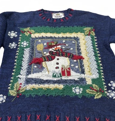 TIARA Embroidered Snowman Christmas Sweater | Vintage Holiday Knit Pullover - Image 1 of 4