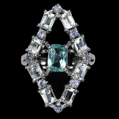 925 Sterling Silver Ring Oval Apatite Aquamarine Natural Gemstone Jewelry - Image 1 of 4