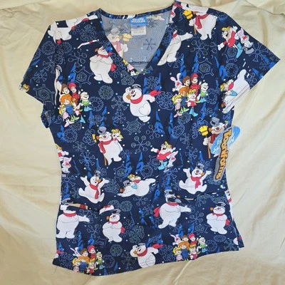 Frosty The Snowman Cherokee Scrubs Warner Bro Tooniforms V Neck Top TF671 FRNR - Image 1 of 4