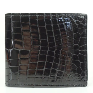 Sankyo Shokai Coccodrillo Portafoglio Bi-Fold Pelle Nera Compatto Jra Made In Japan M - Foto 1 di 7