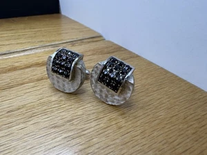 Vintage Silver Tone Black Rhinestone Cufflinks - Picture 1 of 2