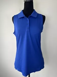 Under Armour Golf Polo Shirt Womens Medium Blue Heat Gear UPF 30 Sleeveless - Picture 1 of 11
