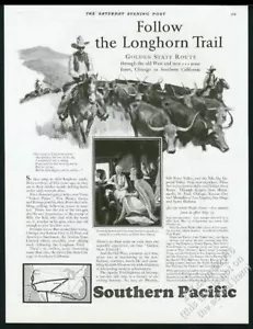 1928 Fred Ludekens vaquero ganado drive rebaño arte Pacífico Sur RR anuncio impreso - Imagen 1 de 1