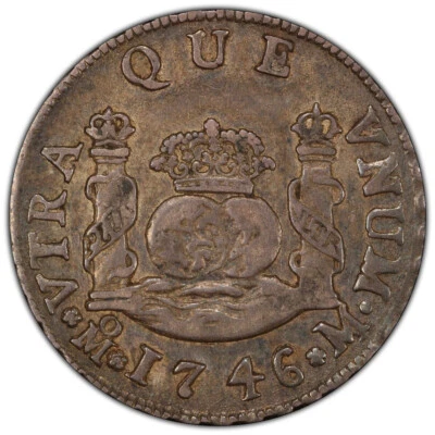 Mexico: Philip V, 2 Reales Pillars 1746-Mo M PCGS AU-55, Gold Shield Mexico City - Image 1 of 4