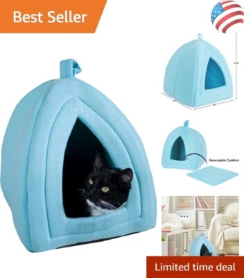 Elegante tenda azul interna para animais de estimação - Almofada removível aconchegante cama para gatos pequenos animais - Imagem 1 de 4