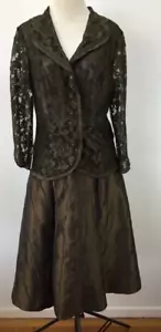 ANTHEA CRAWFORD COLLECTION SIZE 12 WOMENS BRONZE BROWN MIDI SKIRT JACKET2 PC SET - Picture 1 of 19