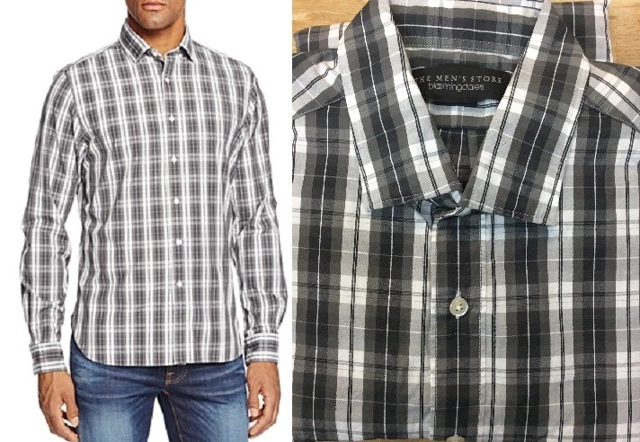 Camisa The Mens Store a Cuadros Carbón Calce Ajustado con Botones, L Foto 1 de 1