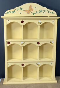 Wood 9 Section Display Box Miniature Decor Animals Pigs Yellow Bee Ladybug 14.5"