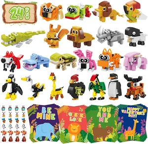 Valentines Day Gifts for Kids 24 PCS Animals Building Blocks with Valentines Gif - Picture 1 of 12