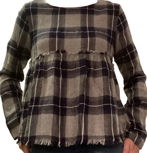 Cloth and Stone Top Babydoll SIZE S Blue Ridge Plaid Frayed Hem WINTER - Picture 1 of 8