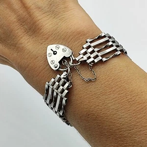 Vintage Sterling Silber 925 Love Lock/Vorhängeschloss Armband. ASJ UK London 1977,17,8g. - Bild 1 von 8