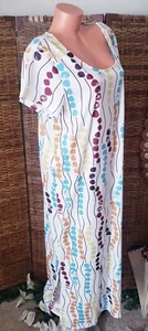 New NoraCora White Polka-dot Colorful Soft Oversize Long T-Shirt Dress Sz L  - Picture 1 of 4