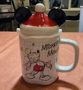 NEW Disney Holiday Christmas Mickey Mouse Sketchbook Mug w Santa Hat Topper - Picture 1 of 3