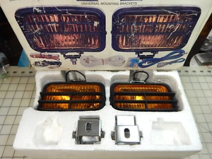 Vtg. NOS Pair K-D 12V Amber Rectangle Halogen Auxiliary Fog Light Brush guard - Picture 1 of 21