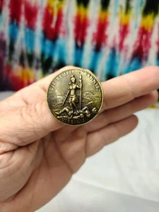 Vintage Bronze Virginia State Seal Button Pin Sic Semper Tyrannis - Picture 1 of 8