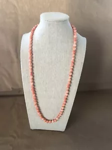 Vintage 14K Gold Clasp Angel Skin Coral Pink Bead Knotted Necklace 25” - Picture 1 of 9