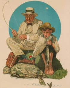 Norman Rockwell Catching The Big One Canvas Print 16 x 20 - Picture 1 of 5