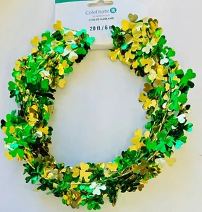 1 PK green and Gold wired shamrock Garland St. Patrick's day Decor Party Supply - Picture 1 of 1