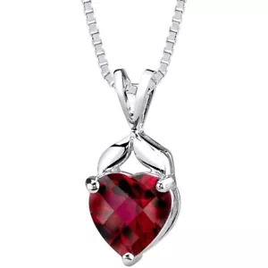 Peora 925 Sterling Silver Created Ruby Heart Shape Pendant for Women - Picture 1 of 4