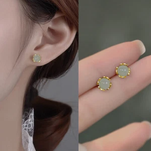 Aretes pequeños estilo chino imitación jade joyería exquisita G_z8 - Imagen 1 de 11