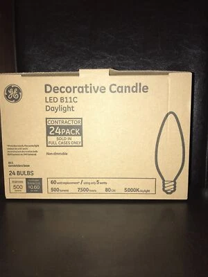 24 Pack GE Daylight LED B11C Candelabra Base Bulbs 60W EQ 5W Decorative Candle - Image 1 of 4