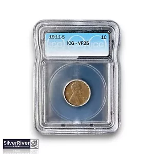 1911-S Lincoln Wheat Cent (*Certified VF25 by ICG*) - Semi-Key Date - Picture 1 of 4