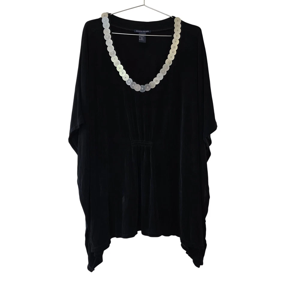 Blusa túnica Boston Propia adornada negra para mujer talla M/L estilo caftán Foto 1 de 4