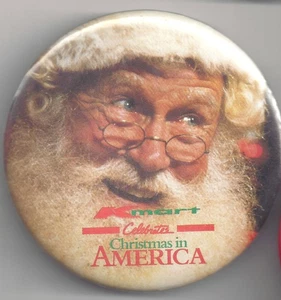 K Mart Celebrates Christmas In America w/ SANTA CLAUS Advertising Pin Pinback - Bild 1 von 2