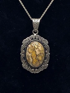 Beautiful Sterling 925 Leopard Jasper Detailed Pendant & 24” Chain Necklace - Picture 1 of 8