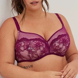Sujetador Torrid 44G Púrpura Punteado Encaje Cobertura Completa Balconette Plus Espalda Alisador - Imagen 1 de 3