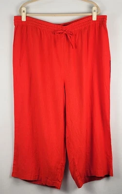NUEVO CON ETIQUETAS DKNY Mujer’s 1X Rojo Pierna Ancha Lino Rayón Pull On Cordón Pantalones Talla Grande Foto 1 de 4