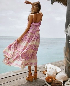 Spell & the Gypsy Dress Coco Lei Size S Midi Lilac Floral Strappy Seashell Pink - Picture 1 of 22