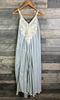 Maxi Vestido Free People Talla XS Azul Rayas Gracelynn Encaje Boho Calce Relajado Foto 1 de 4
