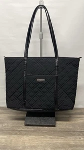 Bolso de Mano Vera Bradley Negro Acolchado Grande Cremallera Superior Microfibra Patente Asas Viaje - Imagen 1 de 18
