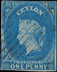 c1857 Ceylon 1p Imperf Used with Cancel - Single Star WM - Scott# 1? - Picture 1 of 2