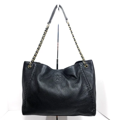 Tory Burch Marion Black Pebbled Leather Chain Shoulder Bag - Image 1 of 4