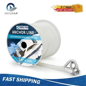 Anchor Rope Braided Anchor Line 3/8 x 150Boat Rope with Stainless Steel Thimble - Picture 1 of 6